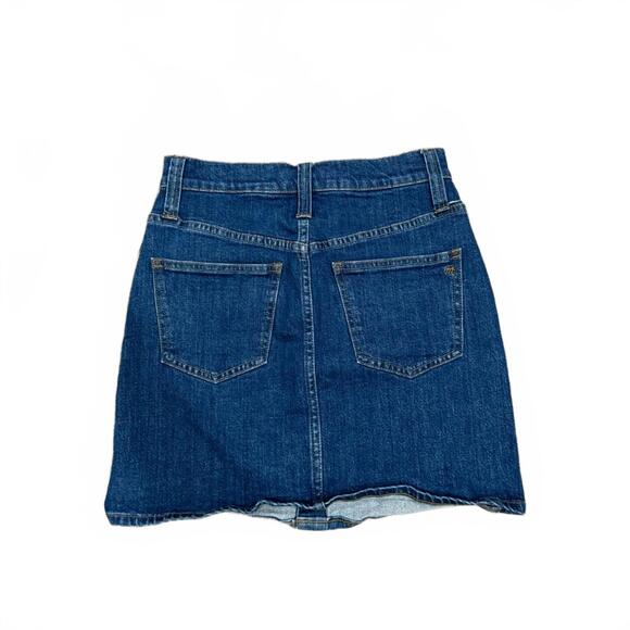 Madewell Stretch Denim Button Front Straight Mini Short Skirt Dark Wash- Size 25 - Picture 5 of 9